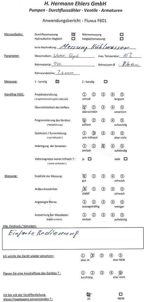 Anwendungsbericht Durchflussmessgerät Fluxus F601 berührungslos Anwendungsbericht Durchflussmessgerät Fluxus F601 berührungslos