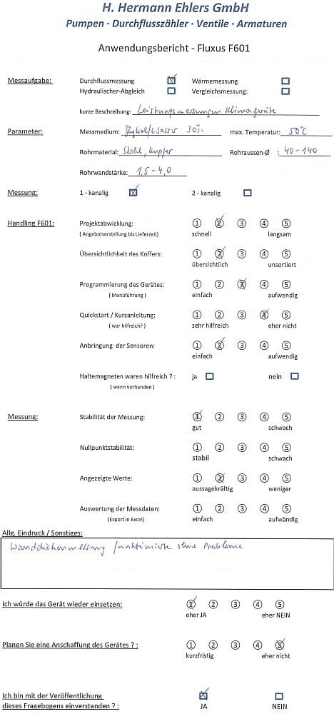 Anwendungserfahrung Durchflussmesser Fluxus F601 zum aufschnallen Anwendungserfahrung Durchflussmesser Fluxus F601 zum aufschnallen
